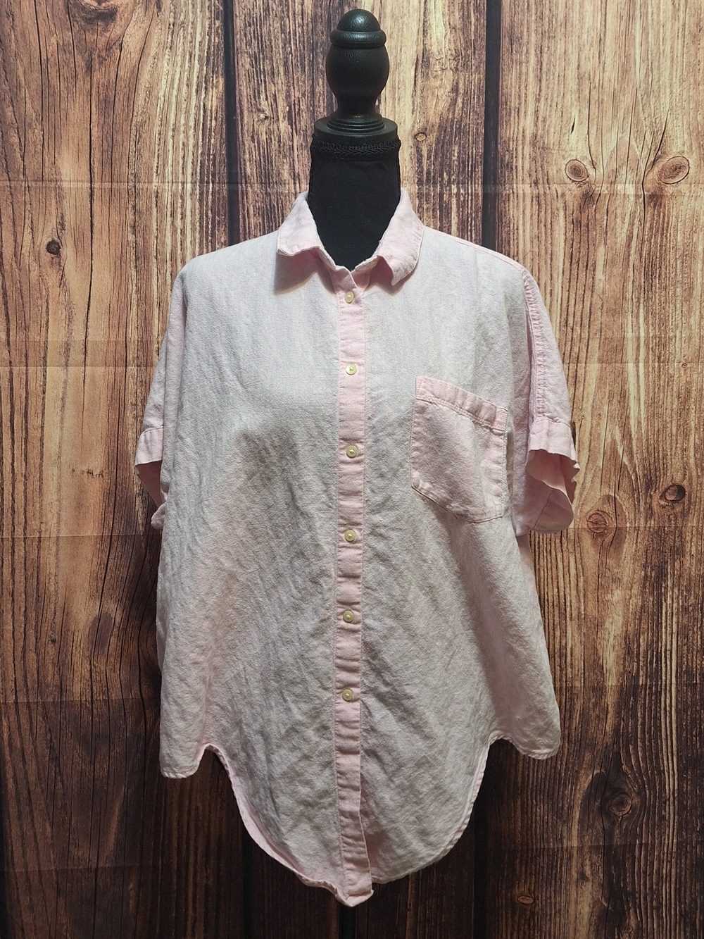 Madewell Pale Pink linen Short-Sleeve Button-Down Shirt Size Large